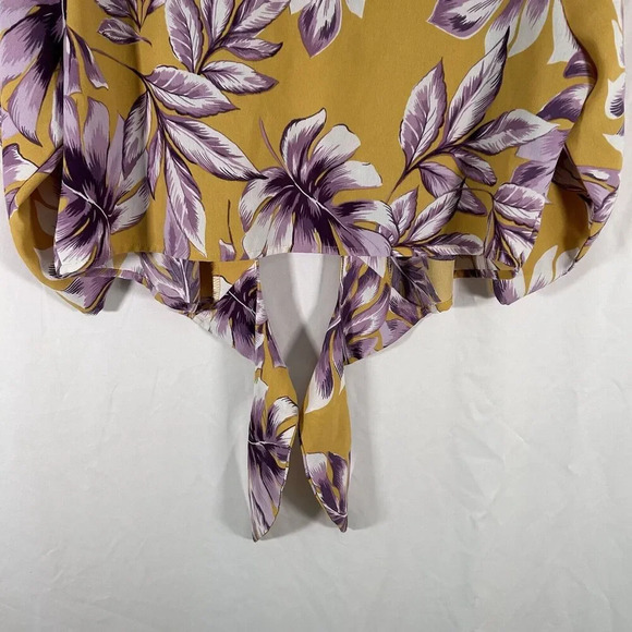 Find Me Plus Blouse Women's 1XL Yellow Floral 3/4 Sleeve Tie Front - Picture 10 of 10